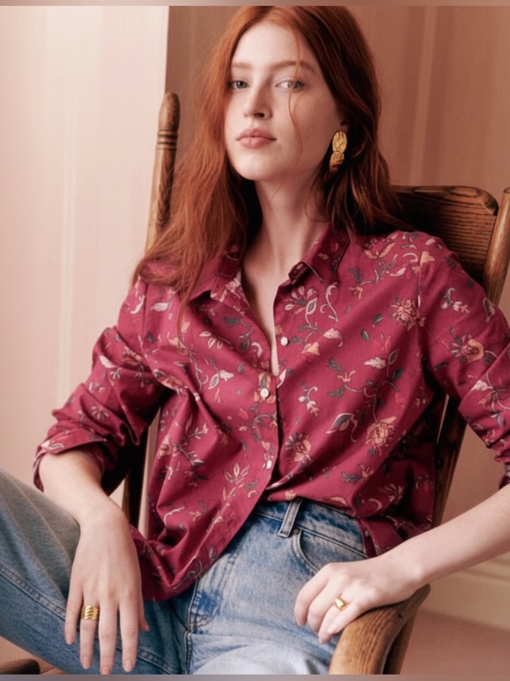 Sezane x Les Composantes Pierro Shirt in Mona dark autum floral purple 34 2